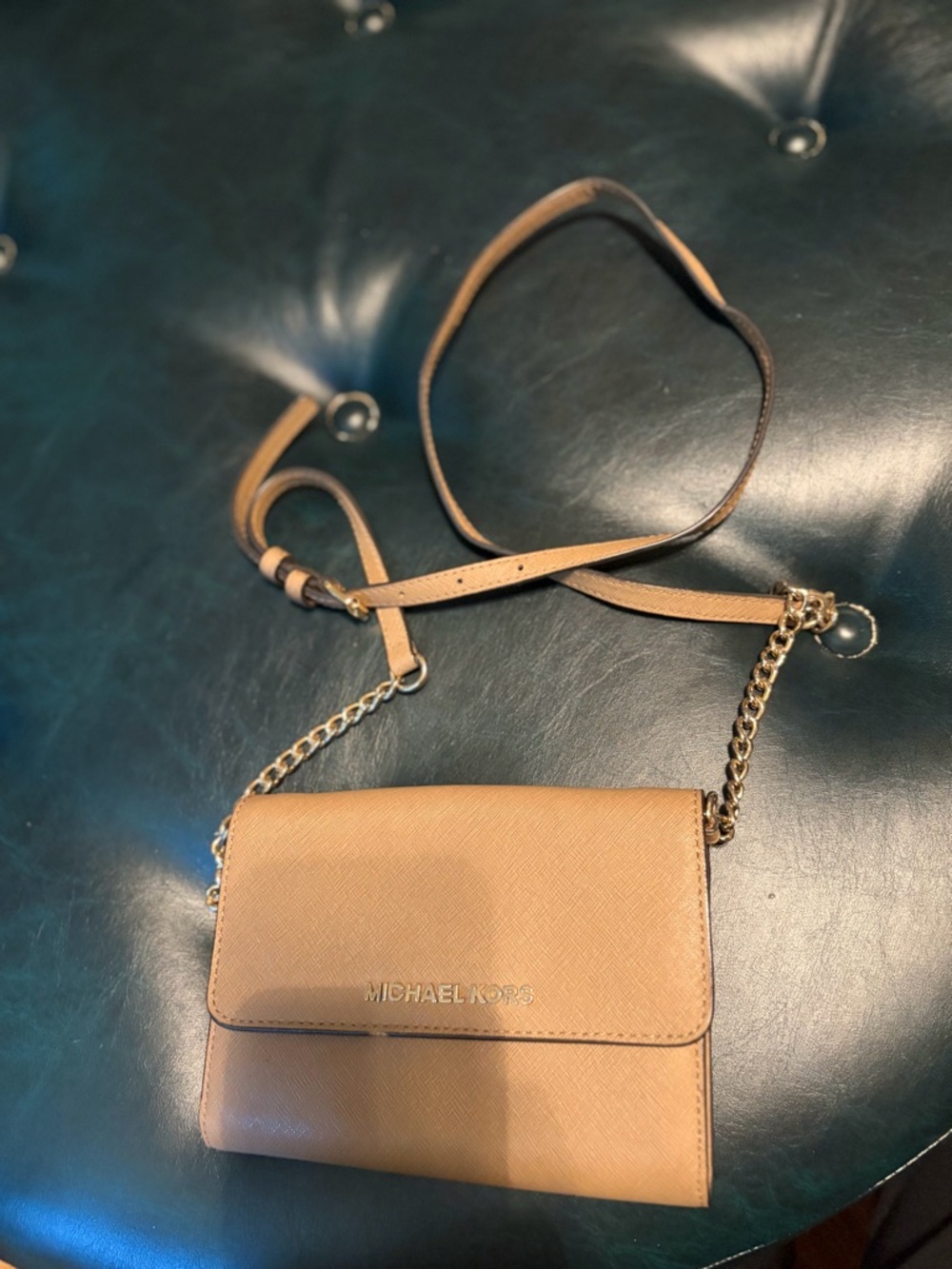 Michael Kors Camel Saffiano Leather Crossbody with Gold Chain - Picture 4 of 4